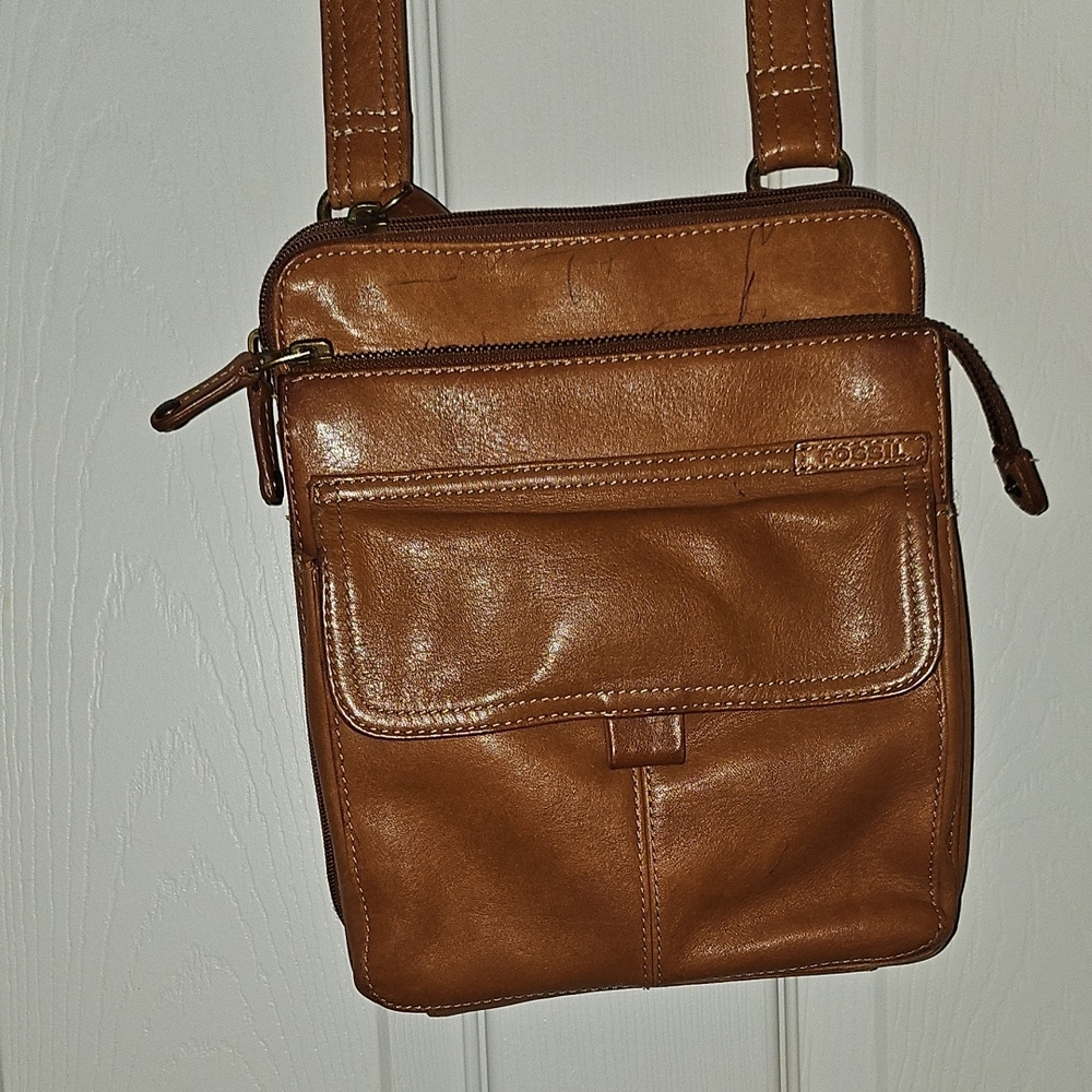 Fossil Crossbody Travel Purse Brown Tan Soft Leather Bag